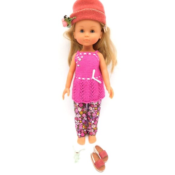 Handmade Knitted Floral Outfit Set Made for 13" Little Darling DOLL NOT INCLUDED - Picture 1 of 5